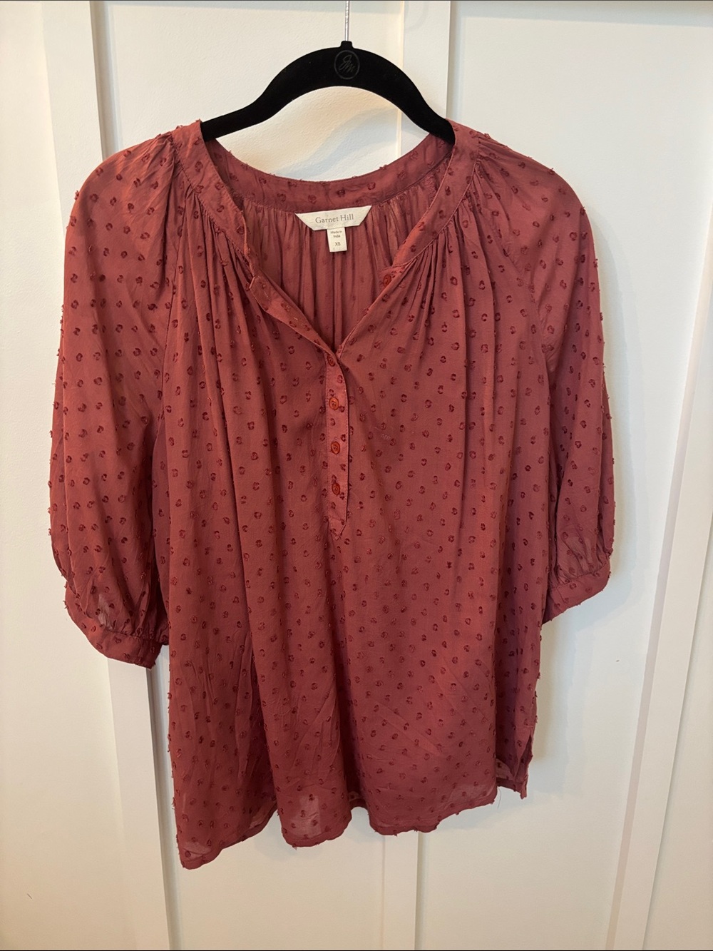Garnet Hill Rust Clip Dot Cotton Blouse - Size XS